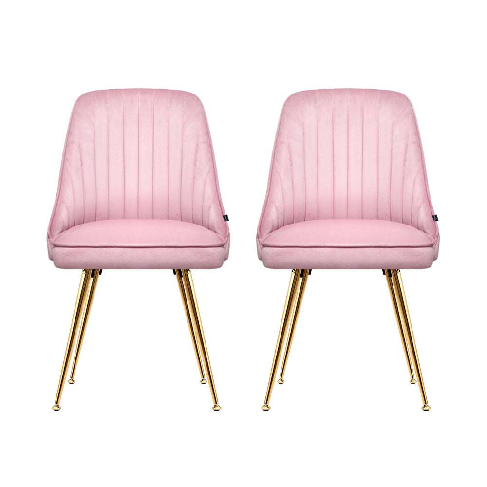 Artiss Dining Chairs Set of 2 Velvet Channel Tufted Pink